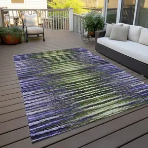 Photo of Purple Lilac And Lavender Striped Washable Indoor Outdoor Area Rug