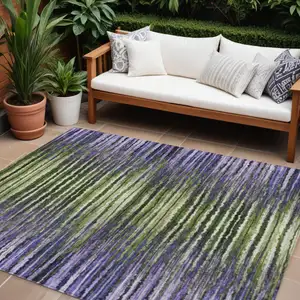 Photo of Purple Lilac And Lavender Striped Washable Indoor Outdoor Area Rug