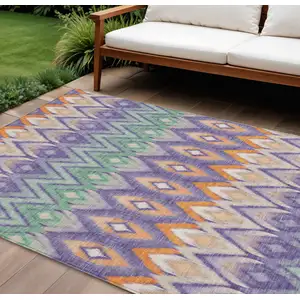 Photo of Purple Lilac And Orange Southwestern Washable Indoor Outdoor Area Rug