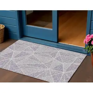 Photo of Purple Lilac And Silver Geometric Washable Indoor Outdoor Area Rug