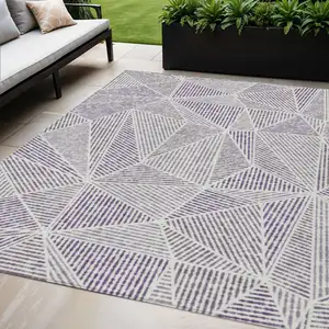 Photo of Purple Lilac And Silver Geometric Washable Indoor Outdoor Area Rug