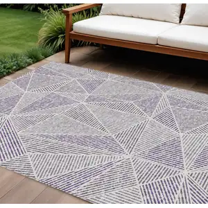 Photo of Purple Lilac And Silver Geometric Washable Indoor Outdoor Area Rug