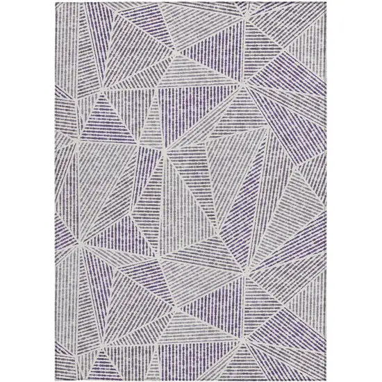 Purple Lilac And Silver Geometric Washable Indoor Outdoor Area Rug Photo 5