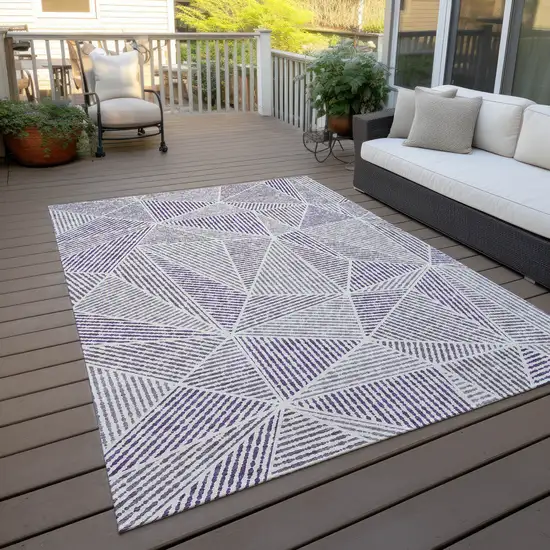 Purple Lilac And Silver Geometric Washable Indoor Outdoor Area Rug Photo 9