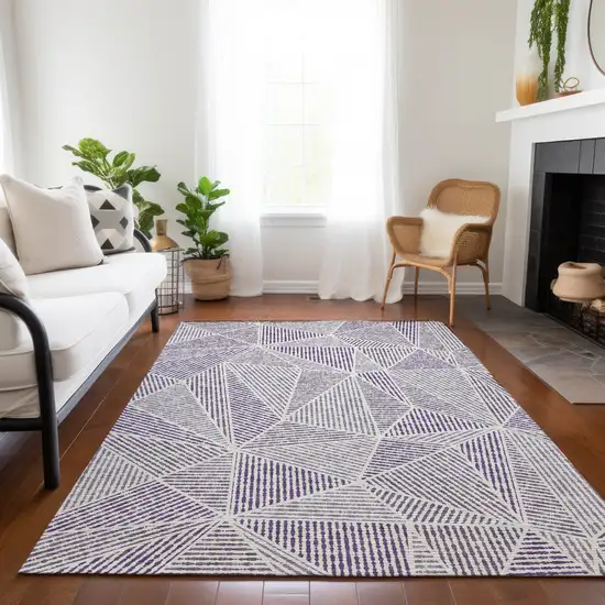 Purple Lilac And Silver Geometric Washable Indoor Outdoor Area Rug Photo 8