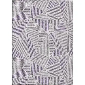 Photo of Purple Lilac And Silver Geometric Washable Indoor Outdoor Area Rug