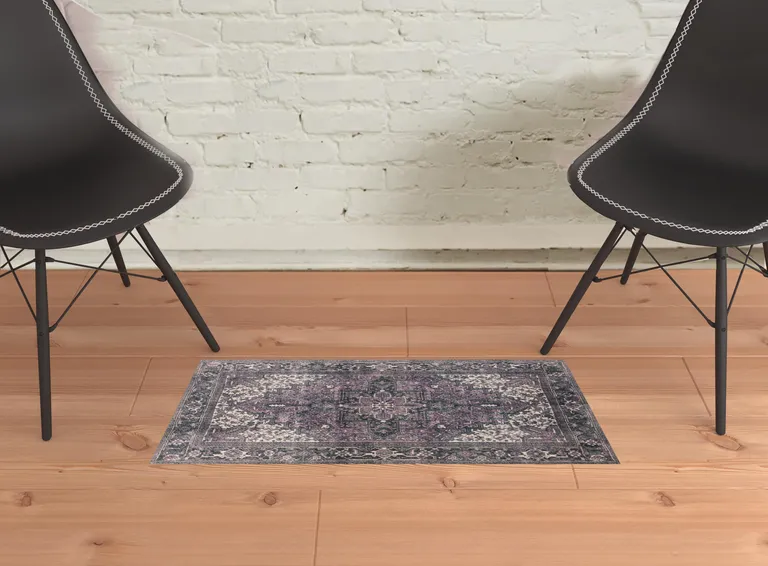 Purple Oriental Distressed Non Skid Area Rug Photo 2