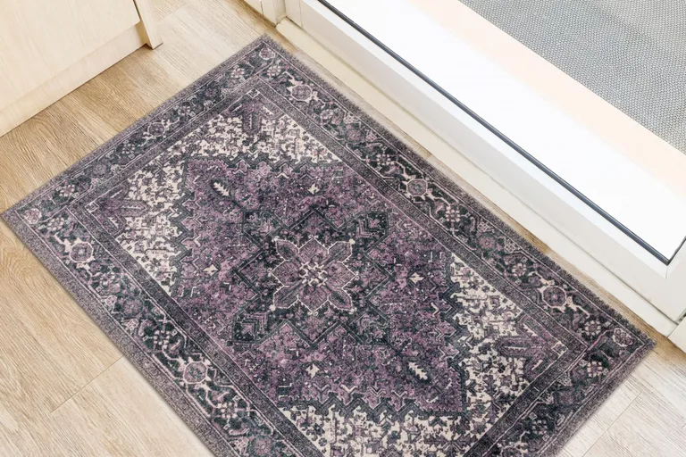 Purple Oriental Distressed Non Skid Area Rug Photo 4