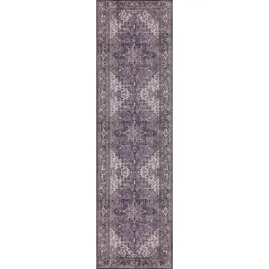 Purple Oriental Distressed Non Skid Runner Rug Photo 5