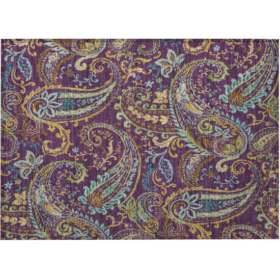 Purple Paisley Washable Non Skid Indoor Outdoor Area Rug Photo 4