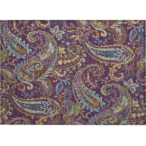 Photo of Purple Paisley Washable Non Skid Indoor Outdoor Area Rug