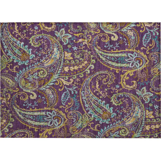 Purple Paisley Washable Non Skid Indoor Outdoor Area Rug Photo 2