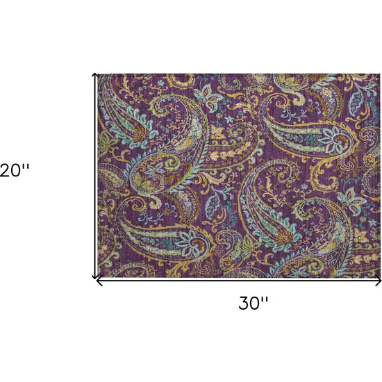 Purple Paisley Washable Non Skid Indoor Outdoor Area Rug Photo 3