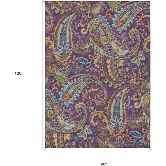 Purple Turquoise and Gold Paisley Washable Non Skid Indoor Outdoor Area Rug Photo 3