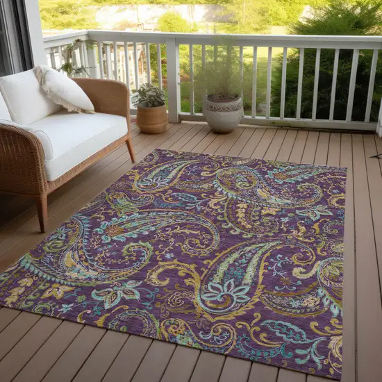 Purple Paisley Washable Non Skid Indoor Outdoor Area Rug Photo 7