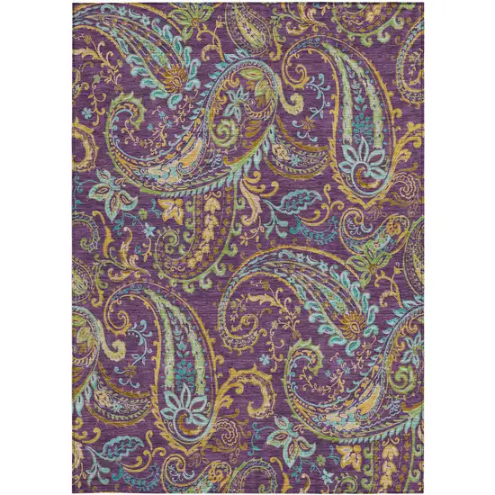 Purple Paisley Washable Non Skid Indoor Outdoor Area Rug Photo 2