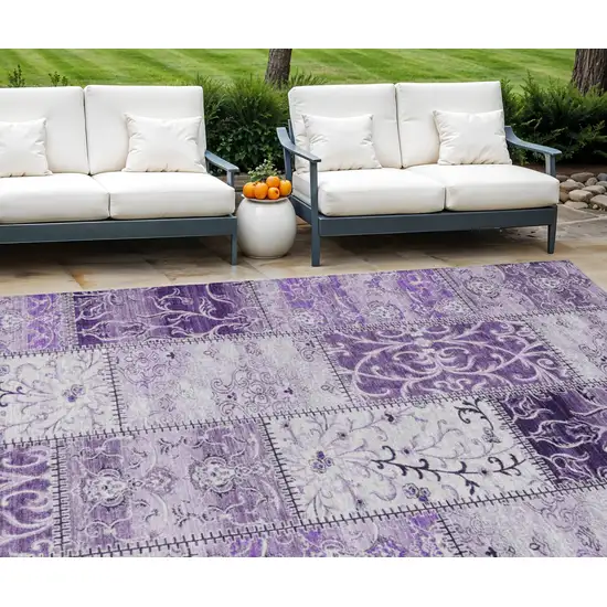 Purple Patchwork Washable Non Skid Area Rug With UV Protection Photo 1