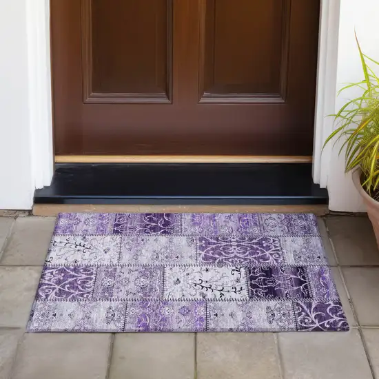 Purple Patchwork Washable Non Skid Indoor Outdoor Area Rug Photo 7