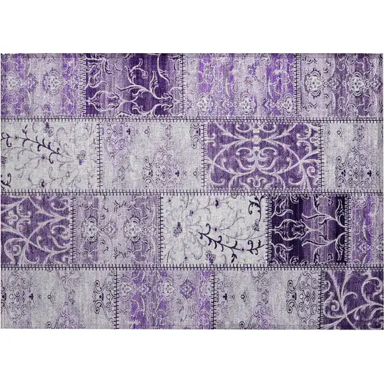 Purple Patchwork Washable Non Skid Indoor Outdoor Area Rug Photo 2