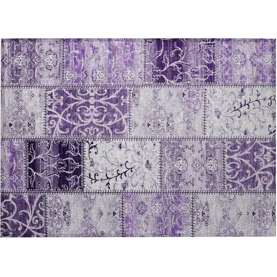 Purple Patchwork Washable Non Skid Indoor Outdoor Area Rug Photo 4