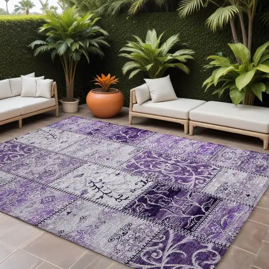 Purple Patchwork Washable Non Skid Indoor Outdoor Area Rug Photo 1