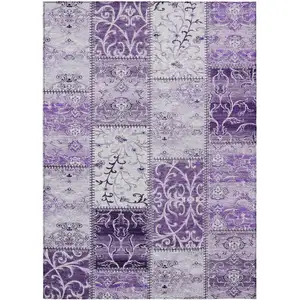 Photo of Purple Patchwork Washable Non Skid Indoor Outdoor Area Rug