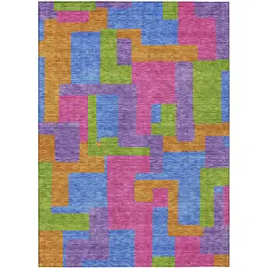 Photo of Purple Pink And Blue Abstract Washable Indoor Outdoor Area Rug