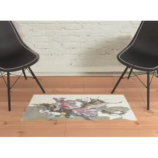 Purple Pink And Green Wool Floral Tufted Handmade Area Rug Photo 2