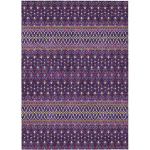 Photo of Purple Pink And Yellow Tribal Washable Indoor Outdoor Area Rug