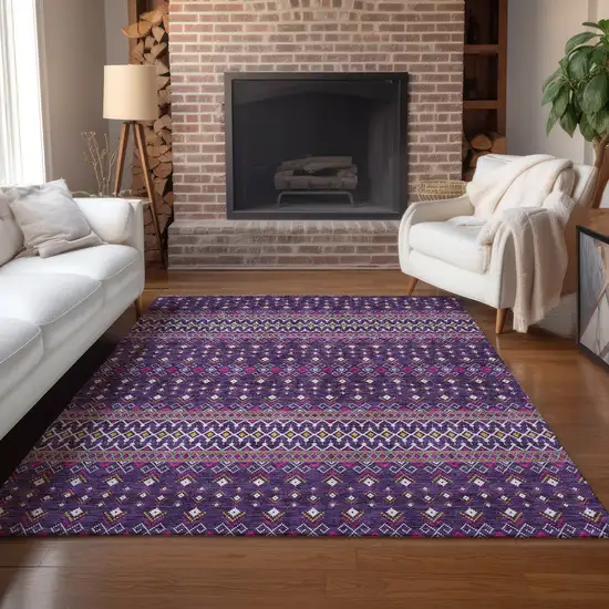 Purple Pink And Yellow Tribal Washable Indoor Outdoor Area Rug Photo 8