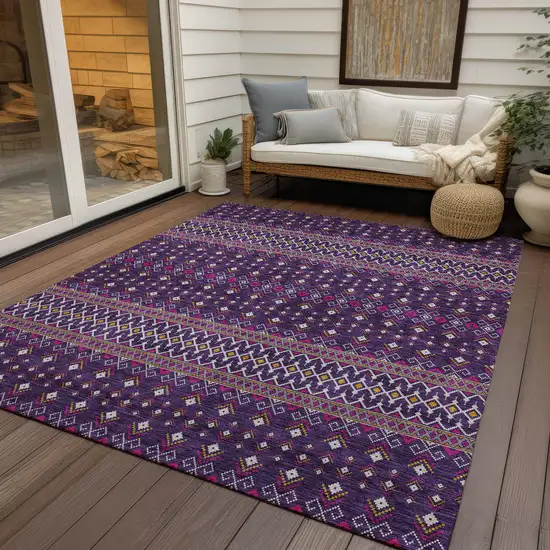 Purple Pink And Yellow Tribal Washable Indoor Outdoor Area Rug Photo 6