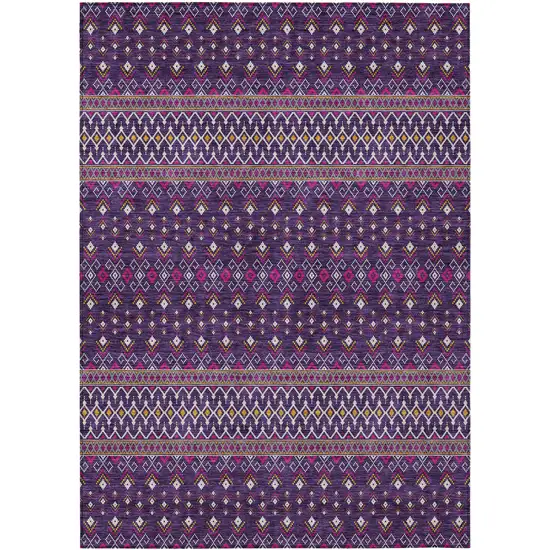 Purple Pink And Yellow Tribal Washable Indoor Outdoor Area Rug Photo 1