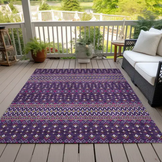 Purple Pink And Yellow Tribal Washable Indoor Outdoor Area Rug Photo 9