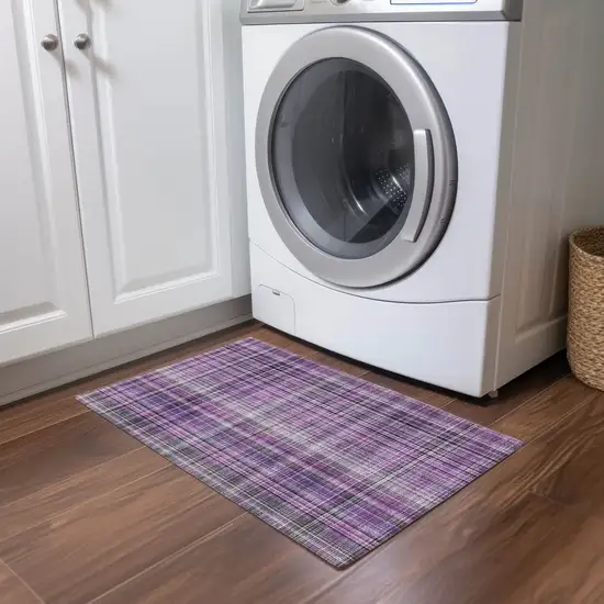 Purple Plaid Washable Non Skid Indoor Outdoor Area Rug Photo 9