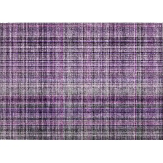 Purple Plaid Washable Non Skid Indoor Outdoor Area Rug Photo 2