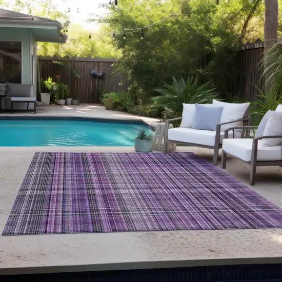 Purple and Gray Plaid Washable Non Skid Indoor Outdoor Area Rug Photo 9