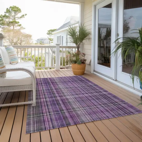 Purple Plaid Washable Non Skid Indoor Outdoor Area Rug Photo 6