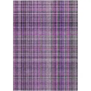 Photo of Purple Plaid Washable Non Skid Indoor Outdoor Area Rug