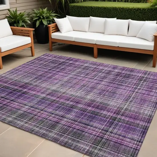 Purple Plaid Washable Non Skid Indoor Outdoor Area Rug Photo 1