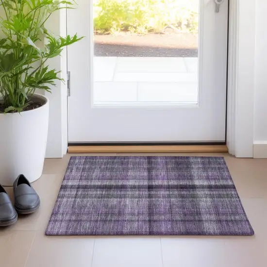 Purple Plaid Washable Non Skid Indoor Outdoor Area Rug Photo 9