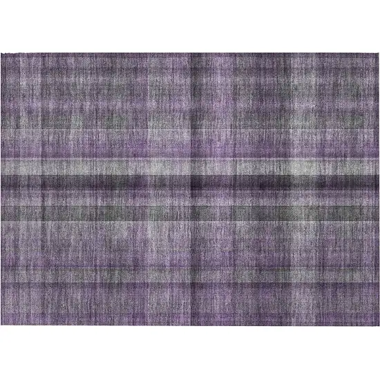 Purple Plaid Washable Non Skid Indoor Outdoor Area Rug Photo 2