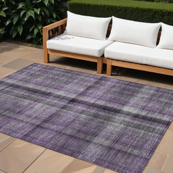 Purple Plaid Washable Non Skid Indoor Outdoor Area Rug Photo 1