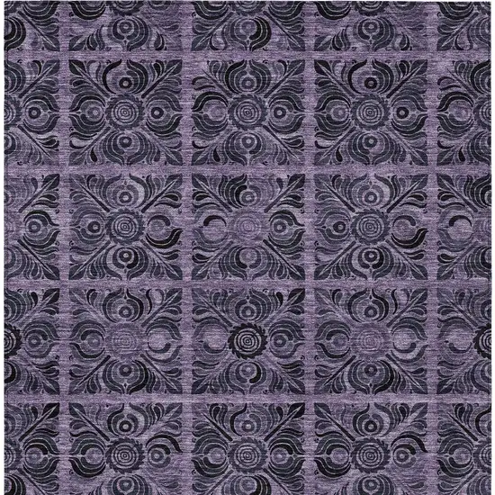 Purple Plum And Charcoal Medallion Washable Indoor Outdoor Area Rug Photo 6