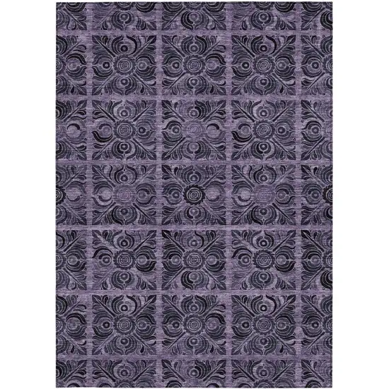 Purple Plum And Charcoal Medallion Washable Indoor Outdoor Area Rug Photo 7