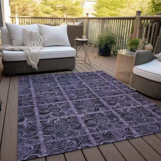 Purple Plum And Charcoal Medallion Washable Indoor Outdoor Area Rug Photo 8