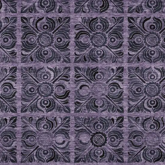 Purple Plum And Charcoal Medallion Washable Indoor Outdoor Area Rug Photo 6