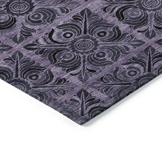 Purple Plum And Charcoal Medallion Washable Indoor Outdoor Area Rug Photo 5