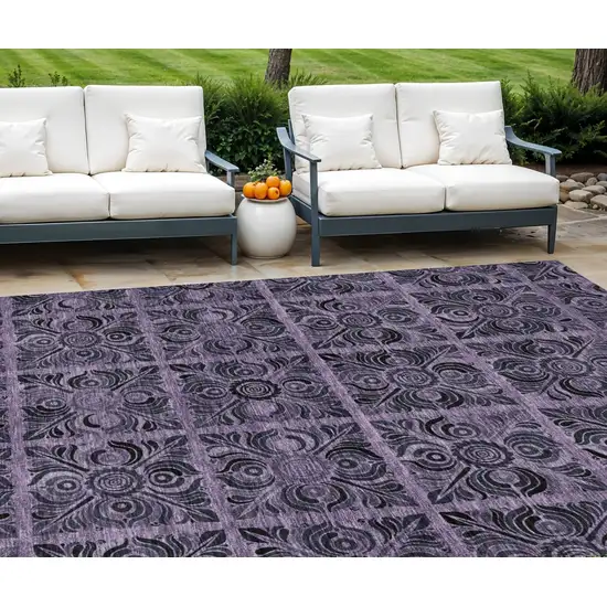 Purple Plum And Charcoal Medallion Washable Indoor Outdoor Area Rug Photo 1