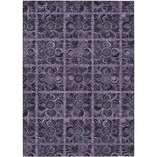 Purple Plum And Charcoal Medallion Washable Indoor Outdoor Area Rug Photo 2