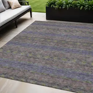 Photo of Purple Plum And Gold Floral Medallion Washable Indoor Outdoor Area Rug